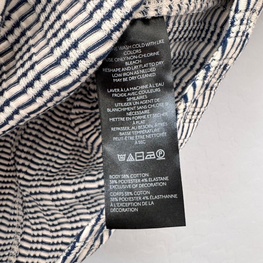 Pilcro XL Henley Top Navy Blue Short Sleeve Striped V-Neck Snap Button Textured - Picture 4 of 5